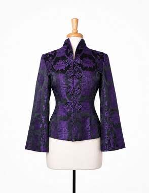 Vintage Old Shanghai Silk Jacket Women 8 Purple Black Brocade Frog Closure